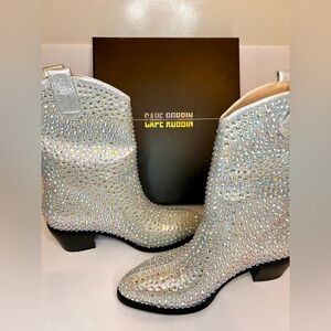 Iridescent Rhinestone Silver Ankle Booties - Western Boho Cowgirl Style Colorful
